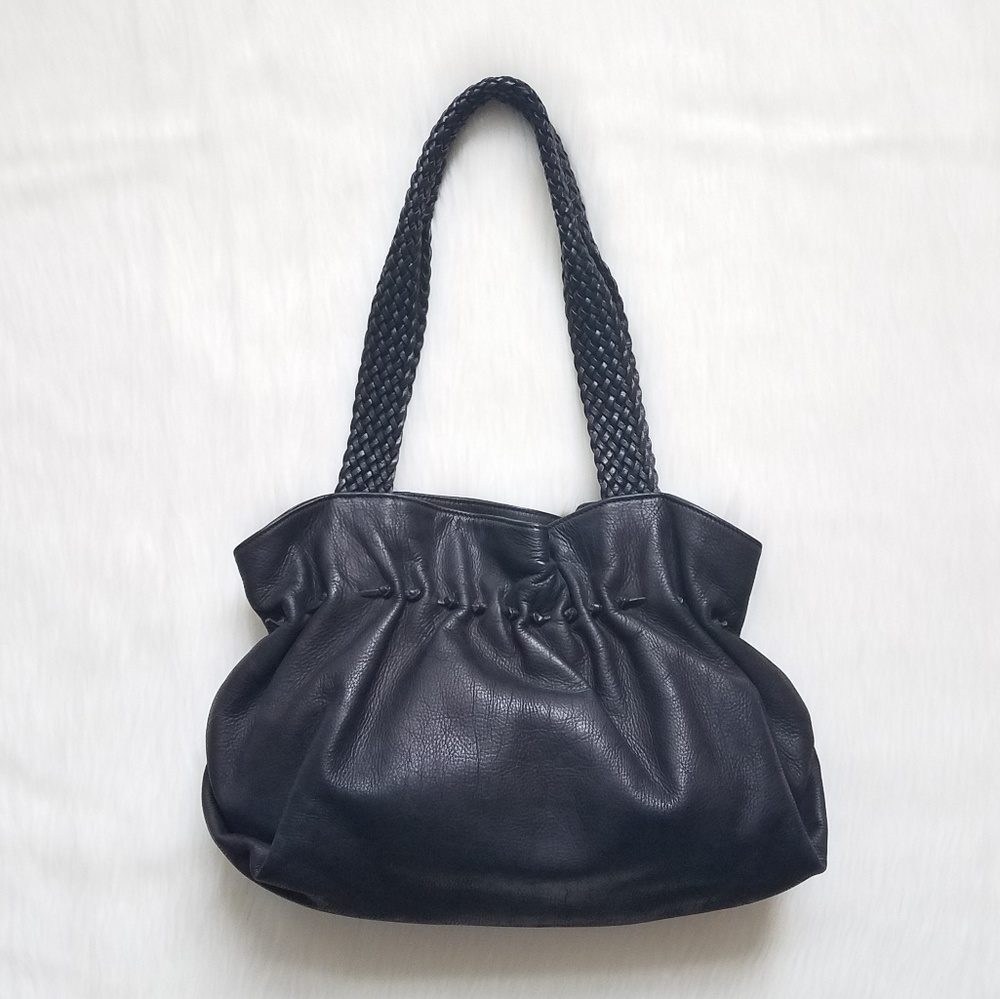 Carlos Falchi Black Leather Braided Handle Bag